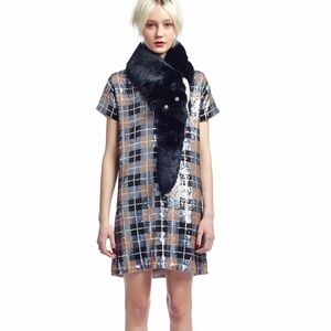 EUC Kate Spade Pumice Sequin Plaid Shift Mini Dress